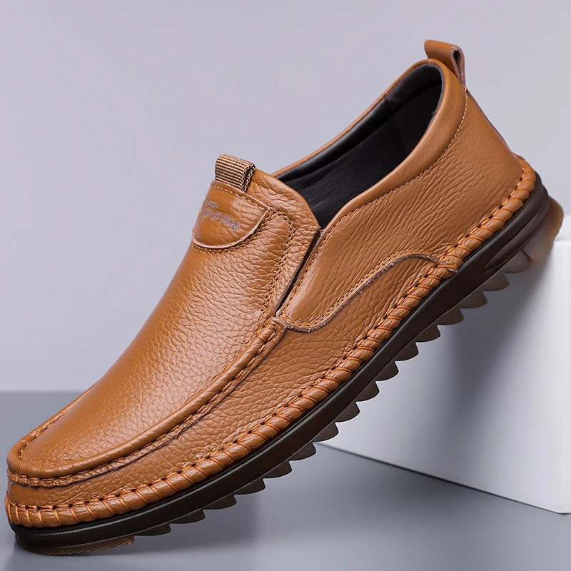 

Men's Casual Leather Shoes Genuine Cowhide Soft Sole Breathable Business Driving Loafers Plus SizeFashion DailyWear MaleFootwear