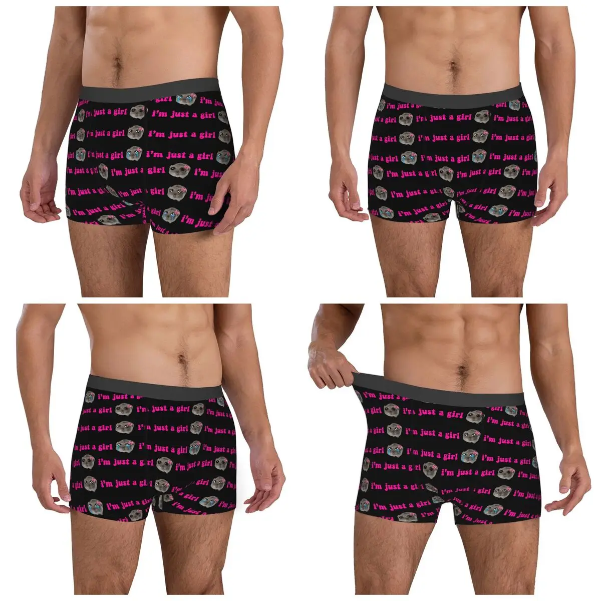 Boxer Underpants Shorts Sad Hamster Meme Panties Men Ventilate Underwear for Homme Man Boyfriend Gift