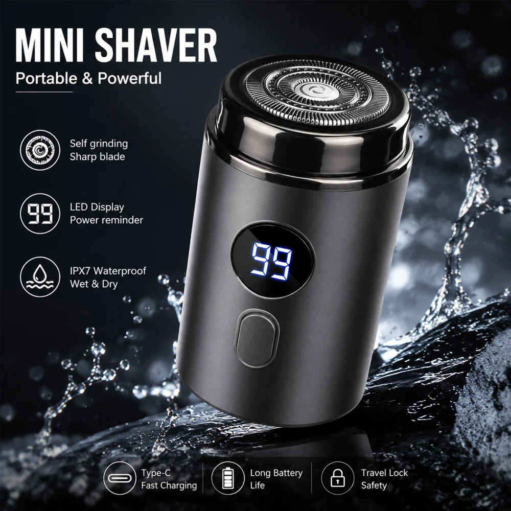 Men's Electric Mini Shaver Rechargeable LED Digital Display Dual Use Wet and Dry Home Travel Shaver Car Shaver Electric Shaver