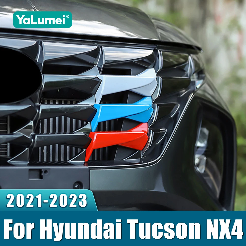 

Для Hyundai Tucson NX4 2021 2022 2023, гибридная передняя решетка N Line, спортивные полосы, крышки для гриля, рамка, автомобильные наклейки, аксессуары