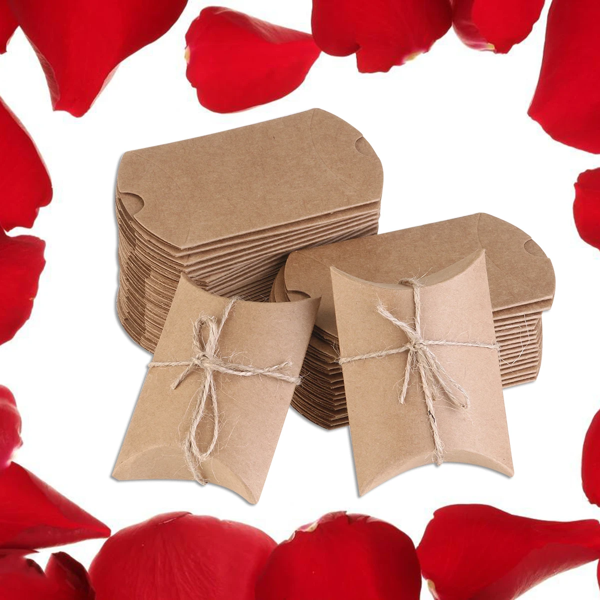 Kraft Vintage Boxes Brown Shabby Rustic Wrapping Gift Candy Boxes with Rope Wedding Favor Pack of 50