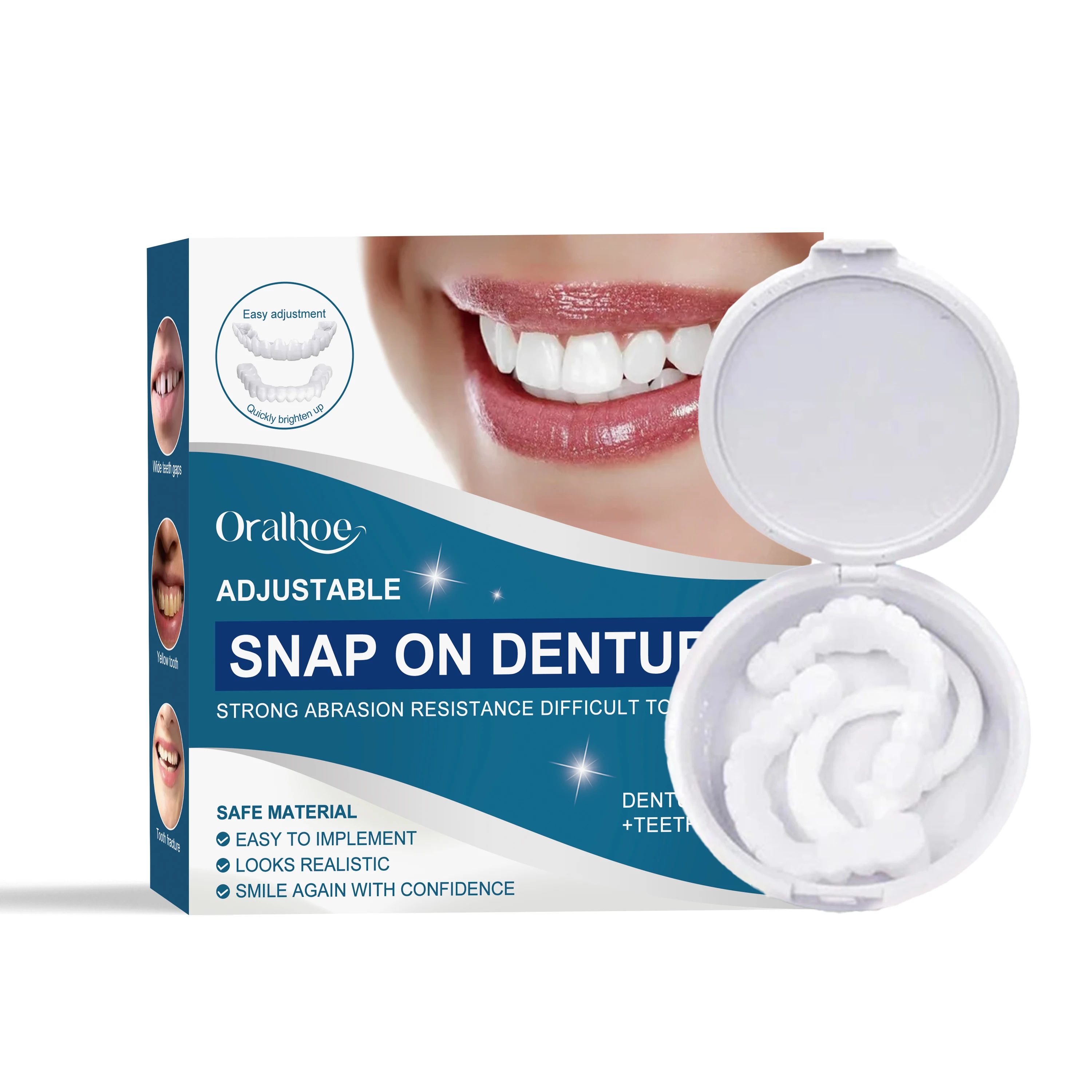 Adult Adjustable Dentures Snap-On Fake Teeth Comfortable Fit Mouth Portable Braces Decorate Gaps For Teeth Enhance Aesthetic