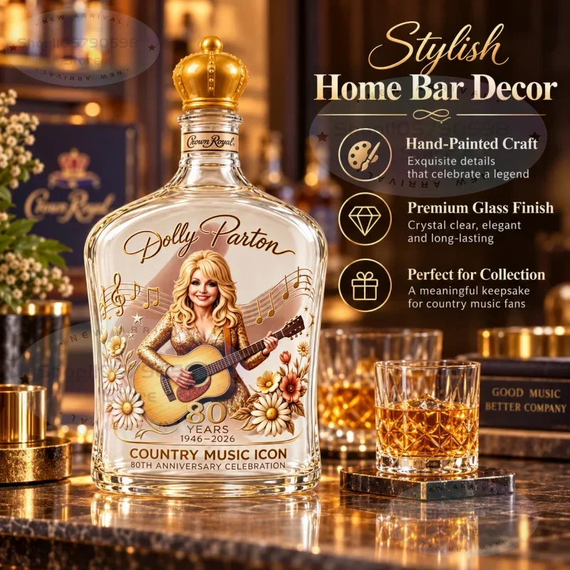 Dolly Parton Fan Collectible Decorative Decanter Bottle, 80th Anniversary Country Music Themed Hand‑Painted Glass Bottle,Ornamen