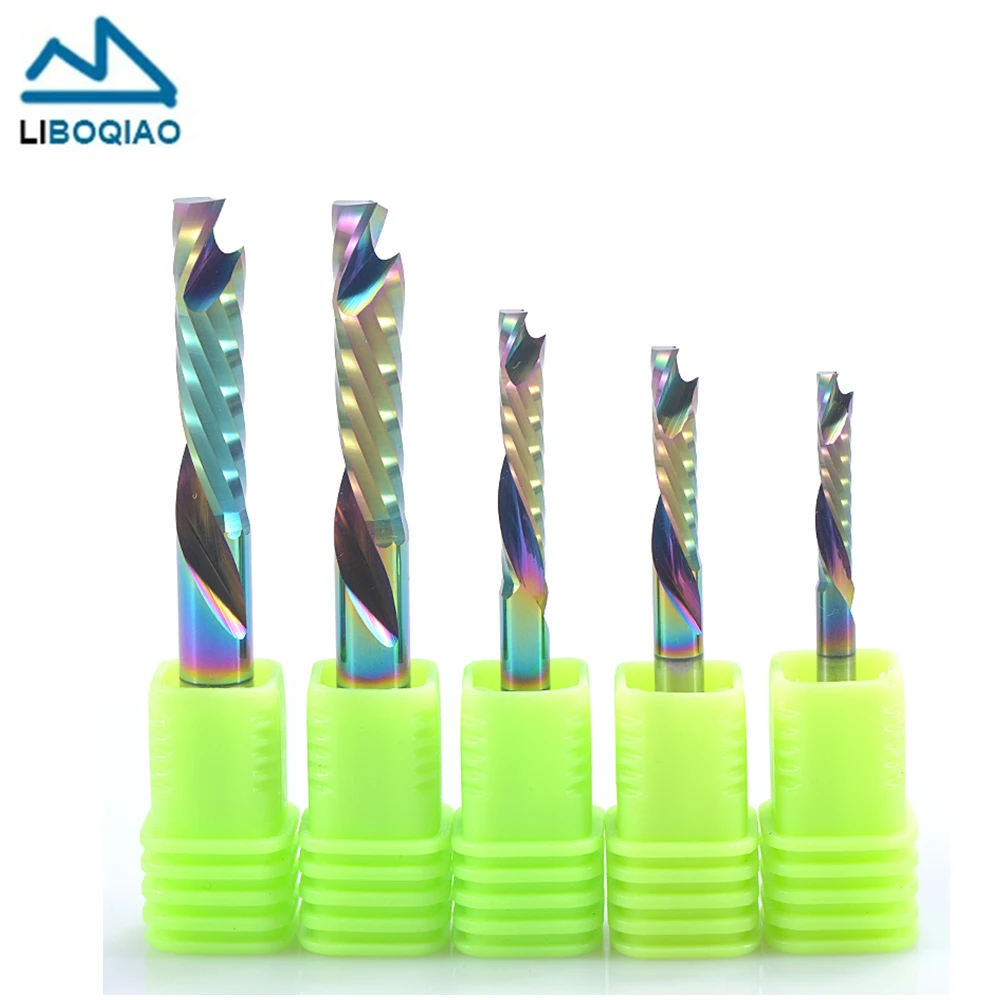 5PCS 3.175/4/5/6/8mm Tungsten Steel Endmill Up & Down Cut Single Flute Spiral Milling Cutter Wood Cutting Tool CNC Router Bit