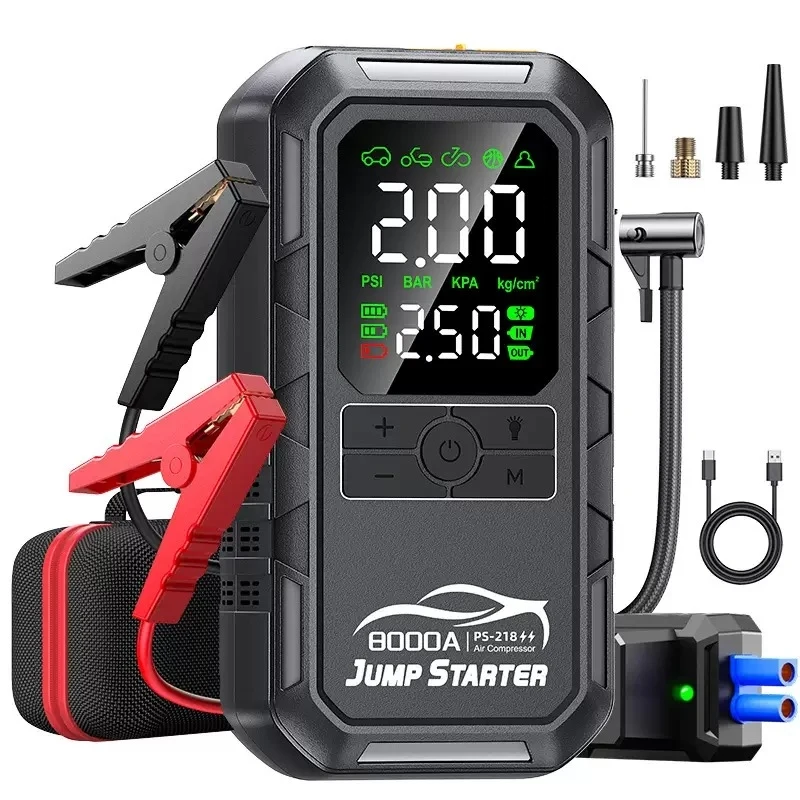 10000A 12V Smart Car Jump Starter with 180PSI Air Compressor & Tire Pump, Portable Battery Booster Power Bank for Auto Emergency