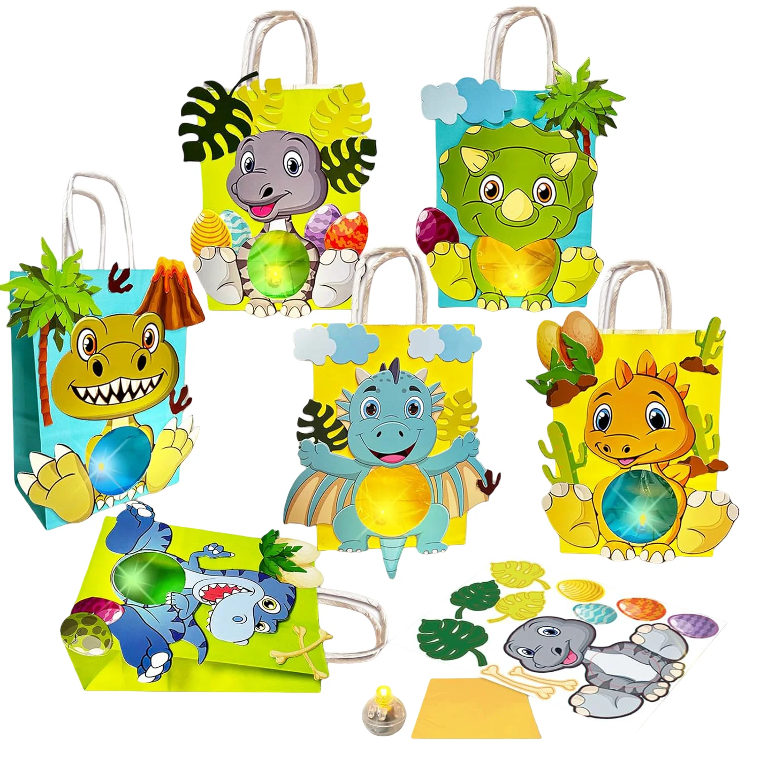 Set DIY-lantaarn dinosaurussen 6 stuks met LED, papierknutsels, cadeau voor kinderen, Halloween-decoratie, St. Martin