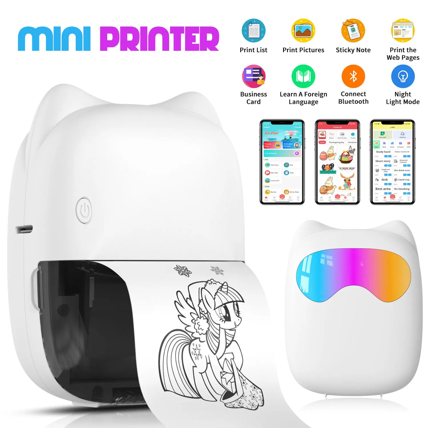 

Портативный мини-термопринтер беспроводной для этикеток и заметок, 200dpi, Bluetooth, безчернильный, карманный, для телефона, с рулоном бумаги