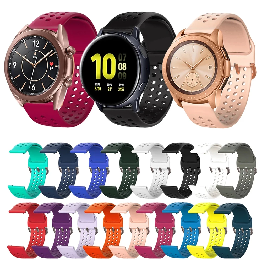 20มม. 22มม. ซิลิโคนสำหรับ Samsung Galaxy นาฬิกา3 Active 2 Breathable สำหรับ huami amazfit BIP GTS GTR 4/3/2