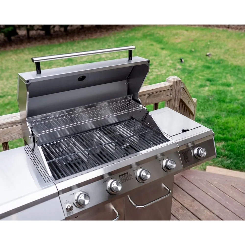 

Monument Grills Larger 4-Burner Propane Gas Grill Stainless Steel Heavy-Duty Cabinet Style with LED Controls & Side Burner, BBQ