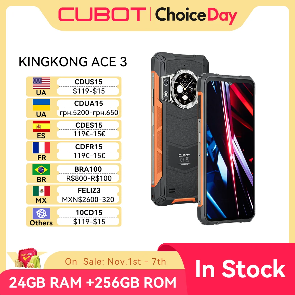 Cubot KingKong ACE 3, smartphone ultrafino e robusto Android 14, 24 GB de RAM (8 GB + 16 GB estendidos), ROM de 256 GB, tela FHD + 90 Hz de 6,583