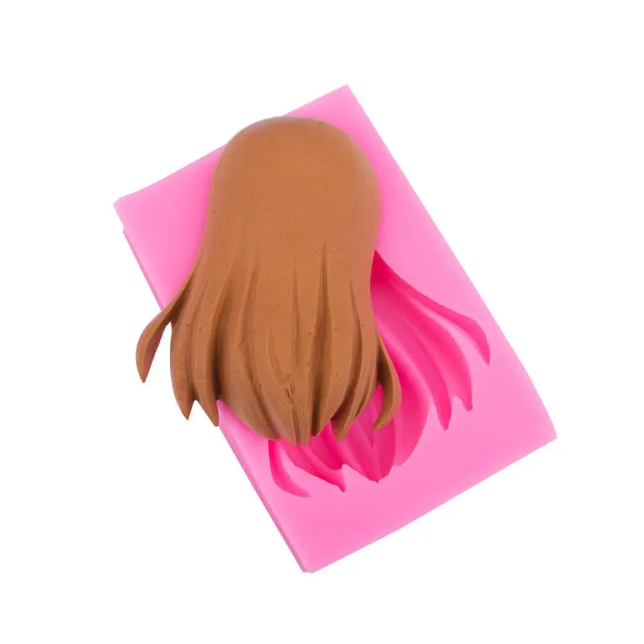 Pink Color Molds Cute Doll Long Hair Mold Silicone Mould DIY Hair Girl Back Hair Tray Chocolate Molds Bakery Accessories Tools