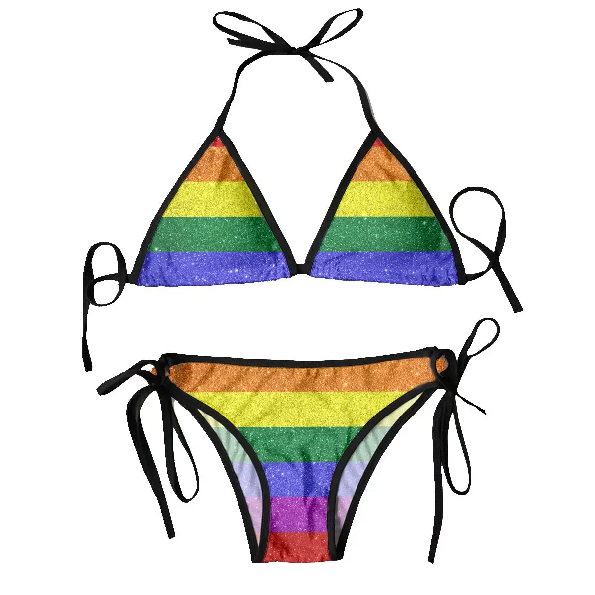 Vrouwen Sexy Bikini Set Bh Halter Thong Badpak Strandkleding Badkleding Regenboog Pride Vlag