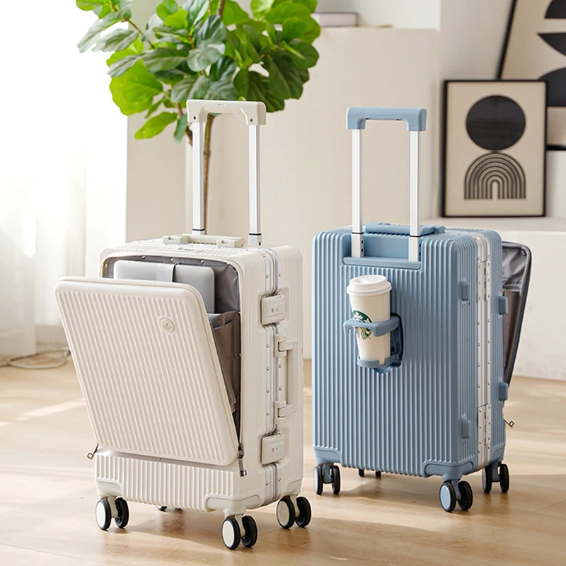 

Multifunctional Carry on Suitcase Front Opening Laptop Business Case Cup Holder Trolley Case 20/24 Inch PC Hard Shell Luggage