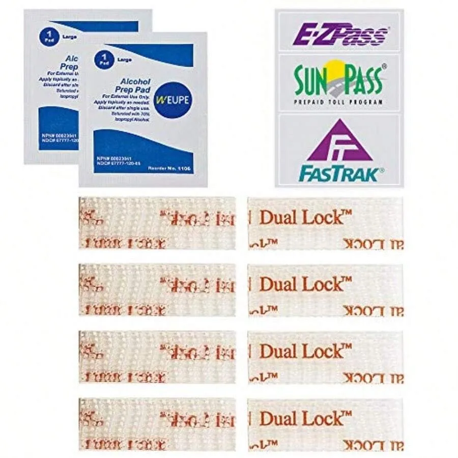 

EZ Pass/I-Pass/SunPass Adhesive Strips Toll Tag Tape Mounting Kit Peel And Stick Adhesive Reclosable Fastener Clear Dual Lock T