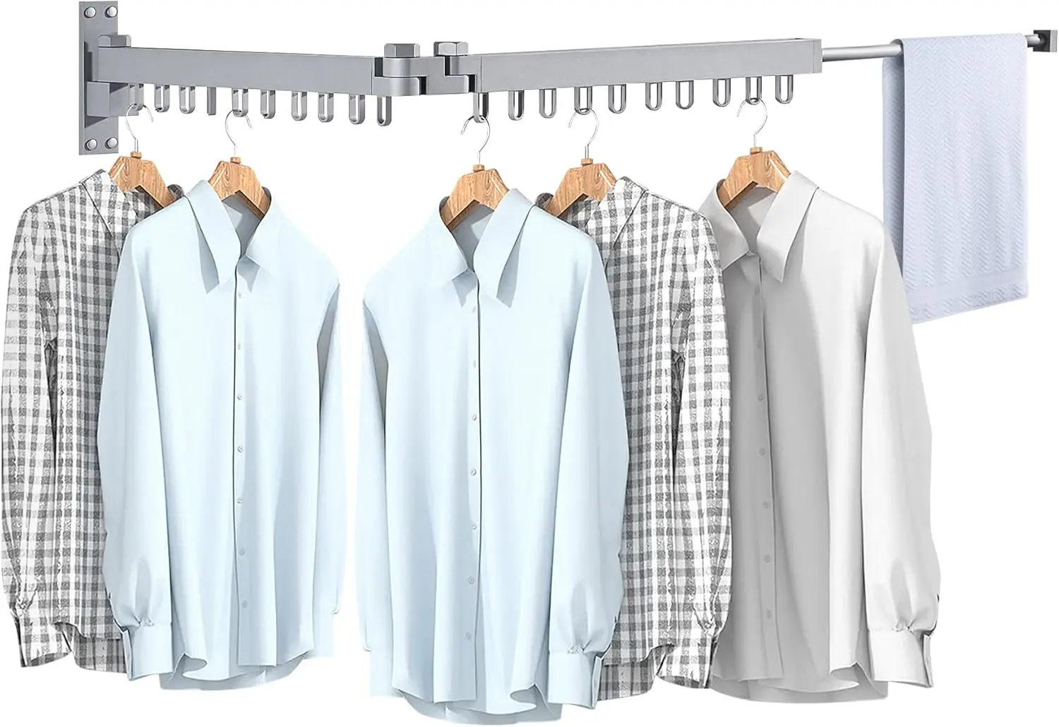 

Foldable Wall Mounted Clothes Drying Rack, Heavy-Duty Space Saving Hanger with Retractable Rod for Laundry Room