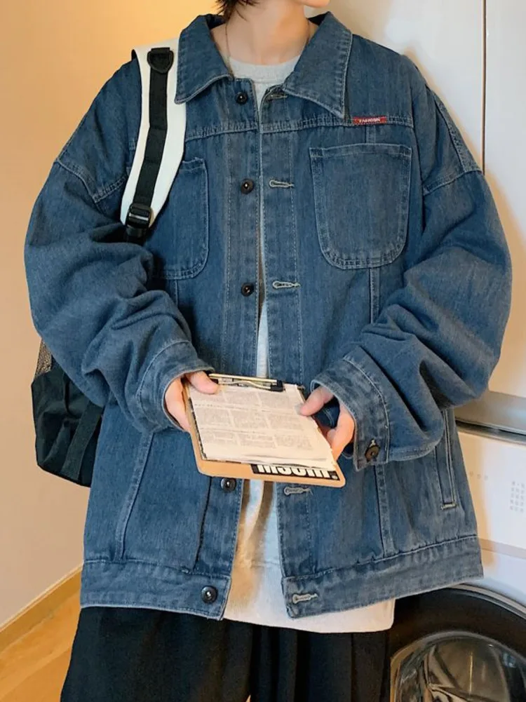 Jaket Denim Chic Hip Hop West Coast Fashion Pria Jaket Musim Semi Musim Gugur Amerika High Street Kualitas Tinggi Y2k Harajuku Streetwear