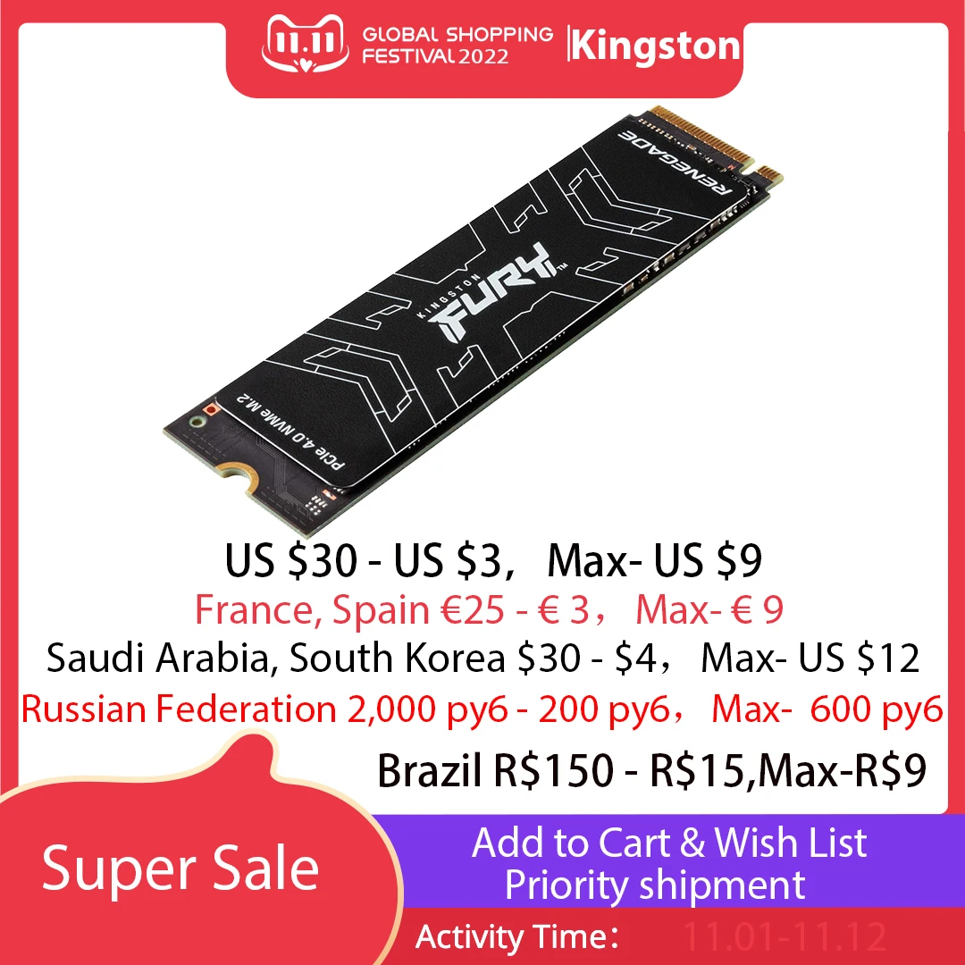 Tai Nghe Chụp Tai Kingston HYPERX FURY Renegade PCIe 4.0 NVMe M.2 2280 SSD 500GB 1TB 2TB 4TB Lên Đến 7300 MB/giây Ổ Cứng Bên Trong Ổ Cứng Cho MSI