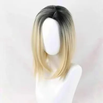 Gradient Colored Wig Inner Cap With Short Curly Hair, Straight Design Hair Cover For Women, High-End Hairstyle