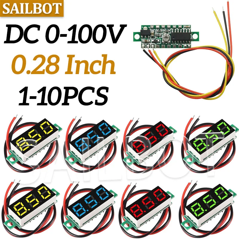 0.28 inch DC LED Digital Voltmeter 0-100V Voltage Meter Auto Car Mobile Power Voltage Tester Detector 12V Red Green Blue