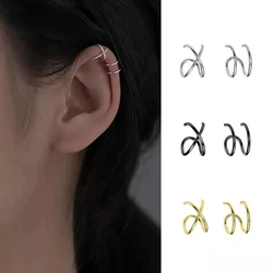 Korean Fashion Geometric Coil Clip On Earrings for Women Simple Atmospheric Silver Black Gold Colour Asymmetrical Party Jewelry