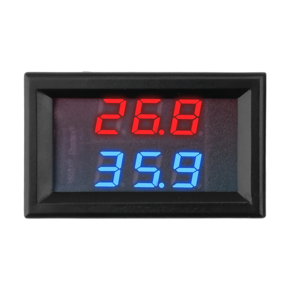 Dual Three-Digit Digital Thermometer High Accuracy Temperature Sensor DC 5~80V -50~+125℃ Wire Length 1M Red and Blue Display