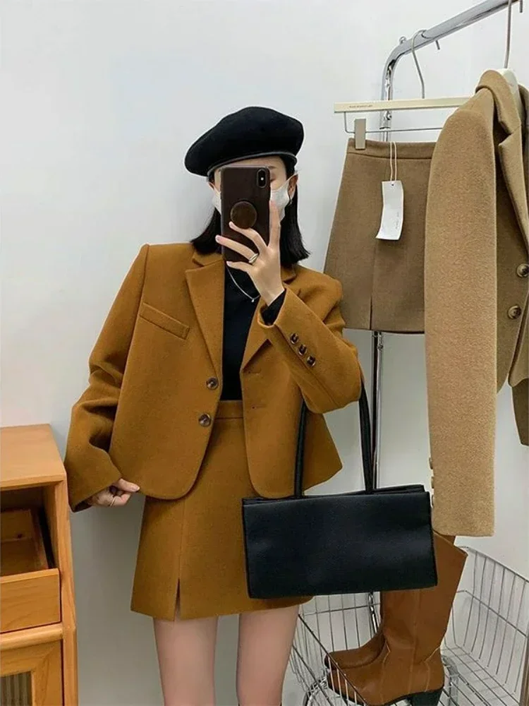 

UNXX Autumn Korean Two Piece Set Woolen Blazer Women Office Lady A Line Skirt Sets Female Autumn Winter Clothing 2 Piece Suits