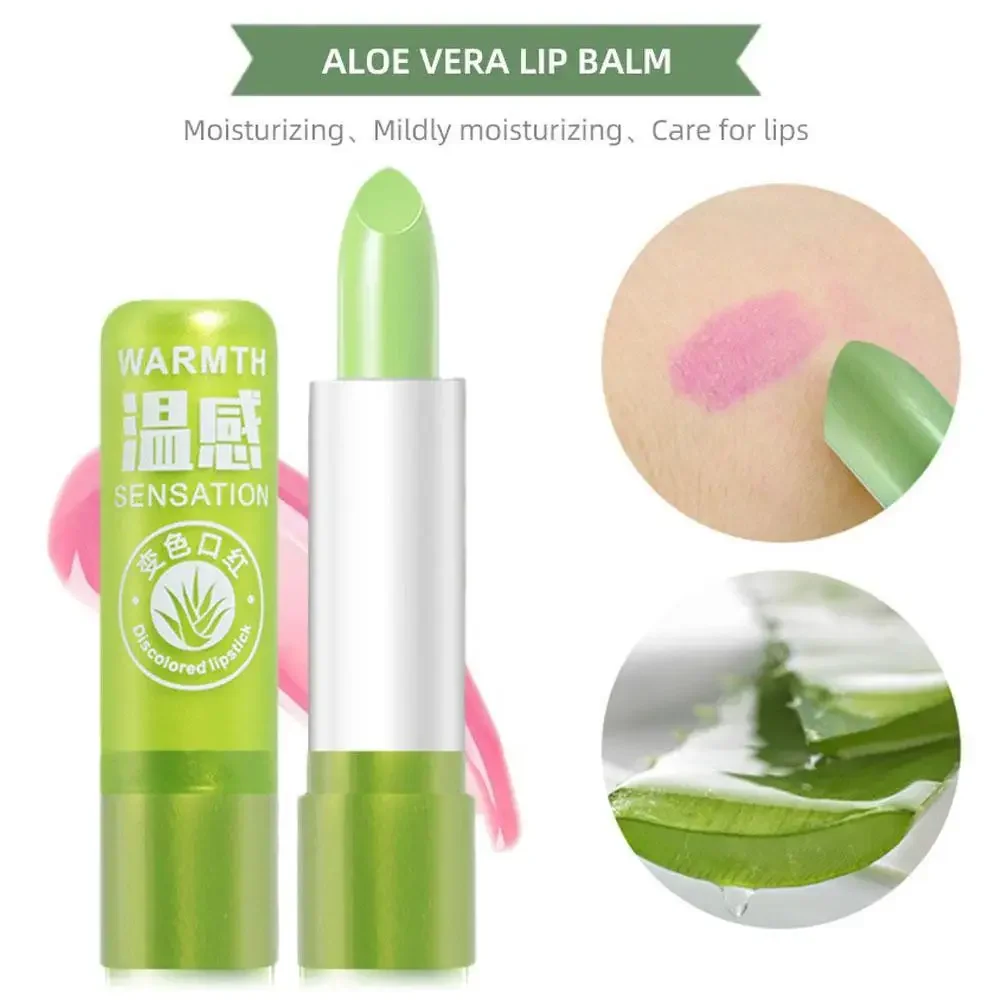 Aloe Vera Lip Balm Moisturizing Long Lasting Waterproof Nourishing Lip Mood Wrinkle Anti Care Lipstick Changing Color