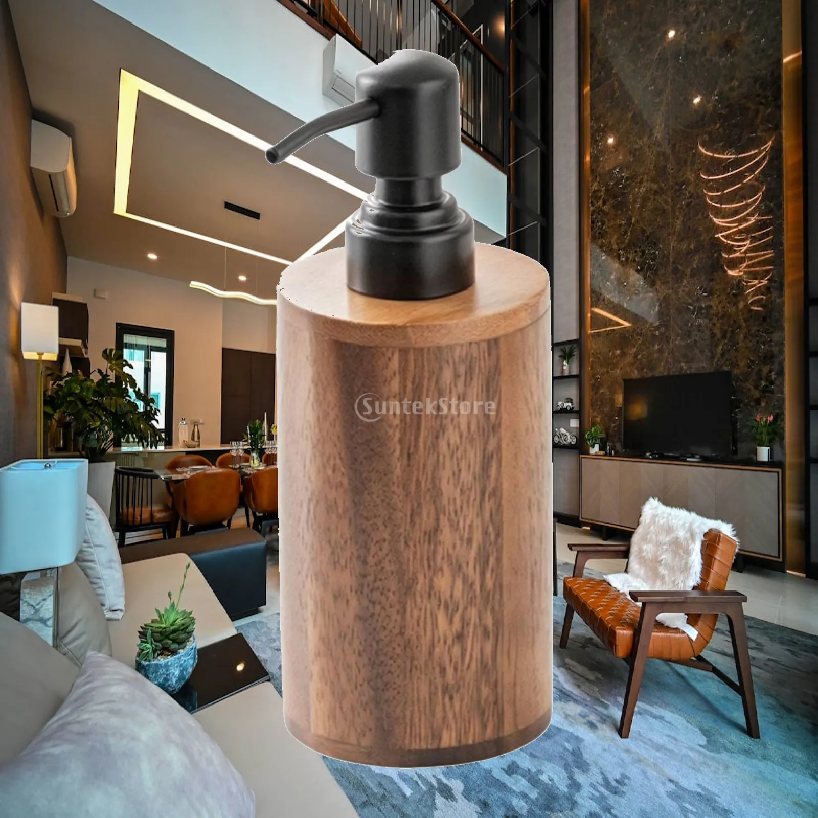 Soap Dispenser Natural Lotion Dispenser Wooden Bottle with Pump Reusable Container Sturdy for Guests, Bathroom, Kitchen