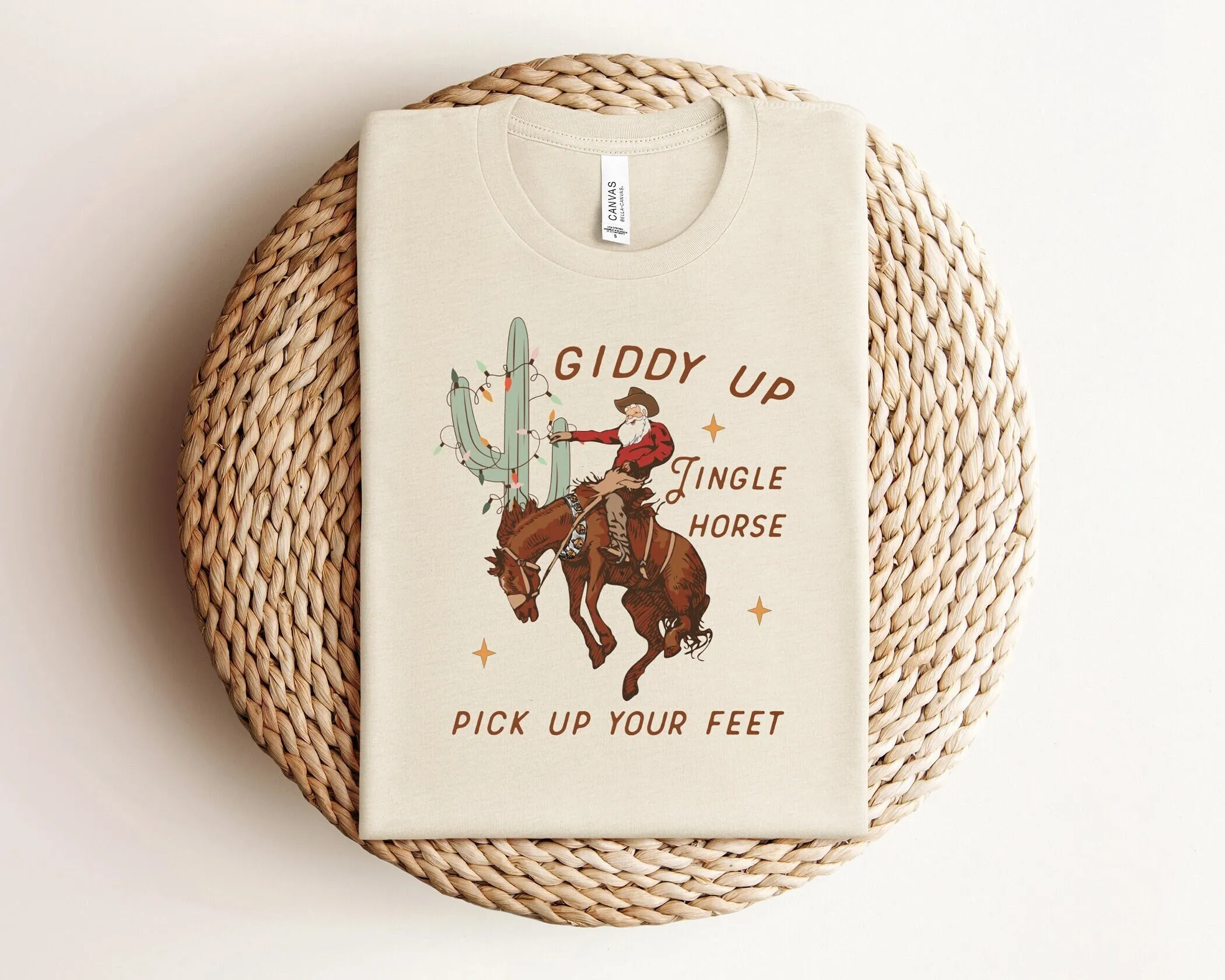 Cowboy Christmas T Shirt Giddy Up Jingle Horse Pick Your Feet Howdy Country Cowgirl Western Xmas S