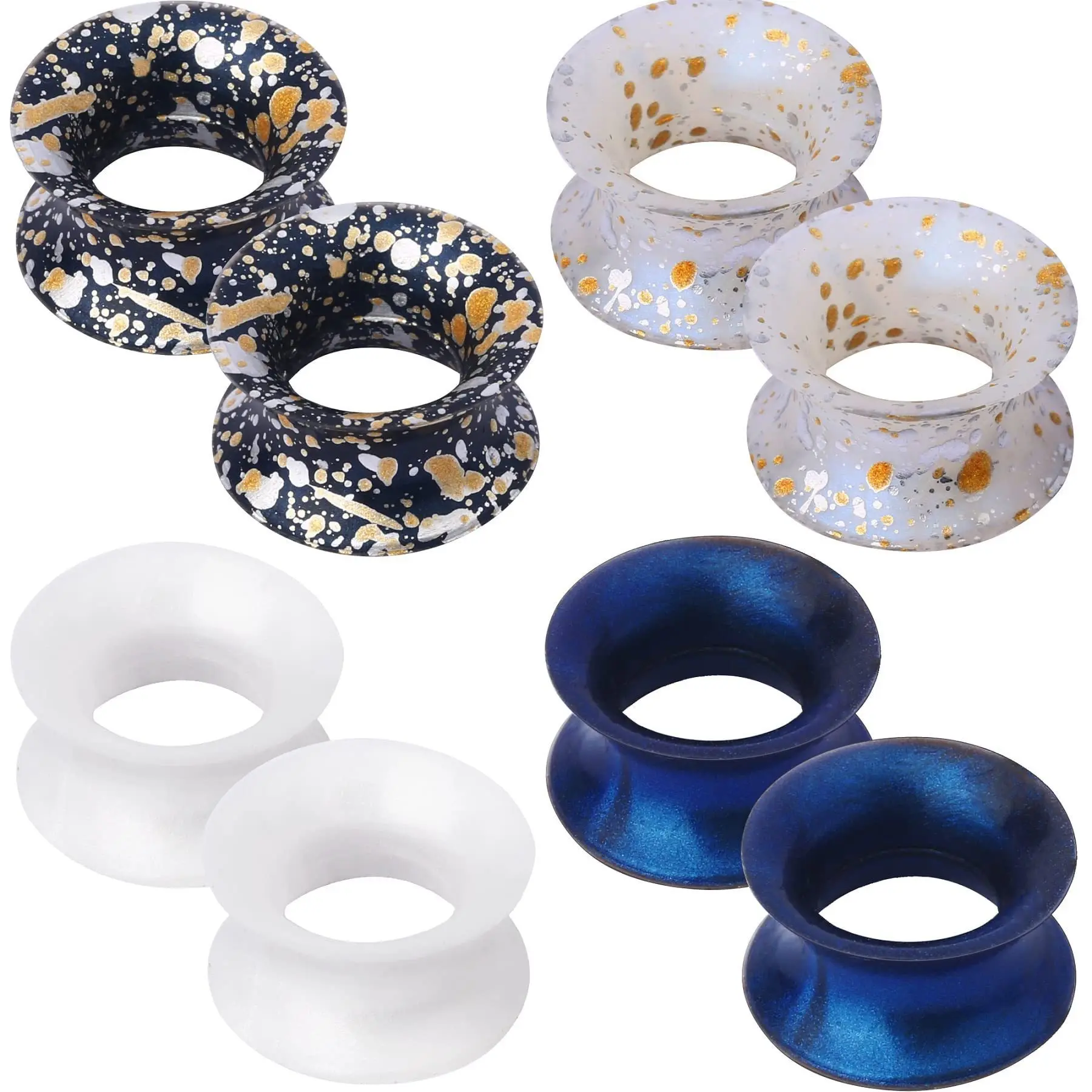 1 Set 4 Pairs Silicone Flexible Double Flared Flesh Tunnels Soft Ear Plugs Ear Gauges Expander Stretcher Ear Piercing Jewelry