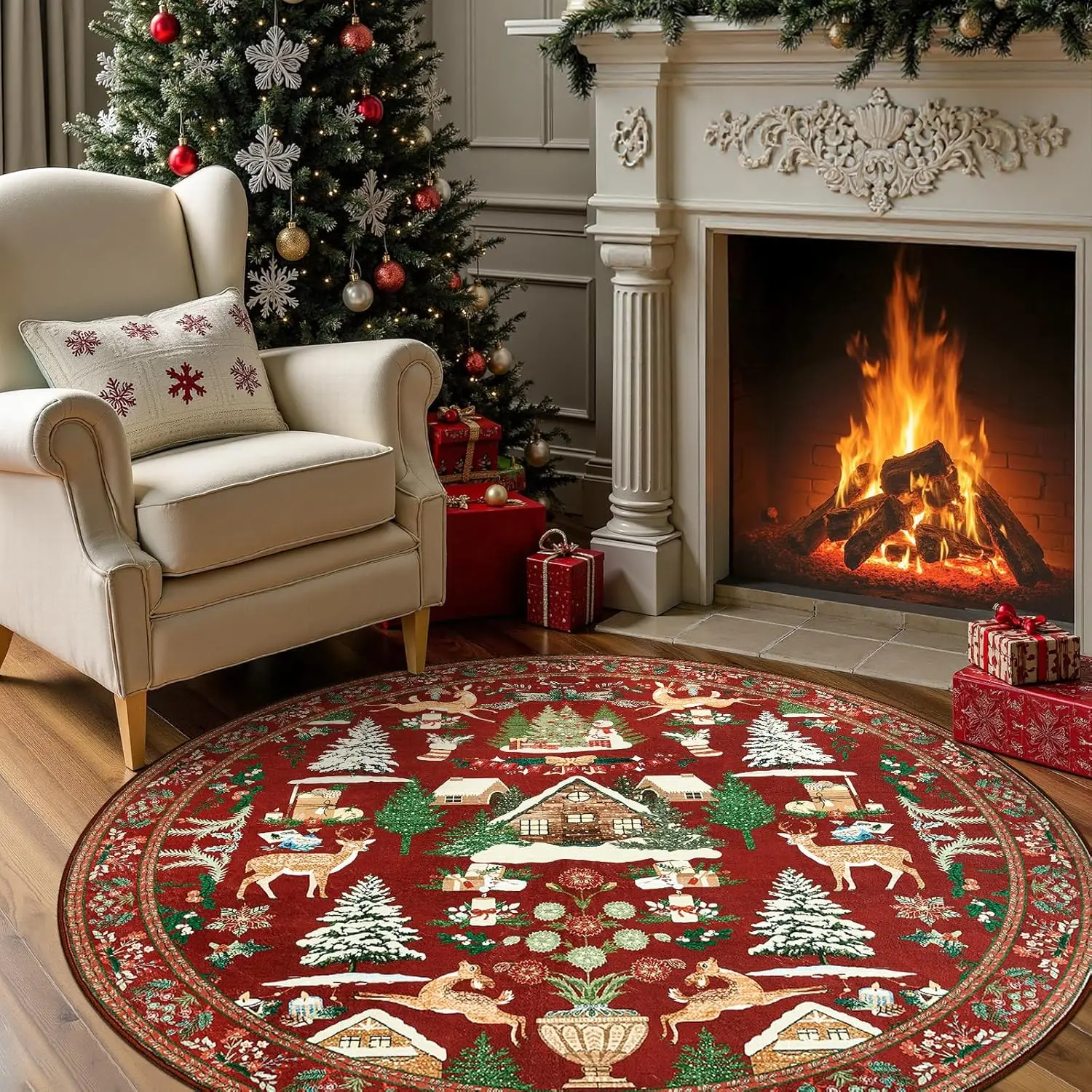 VIKAMA Christmas Decorative Crystal Velvet Rug Bedroom & Living Room Floor Mat Non-Slip, Stain-Resistant Carpet Home Furnishing