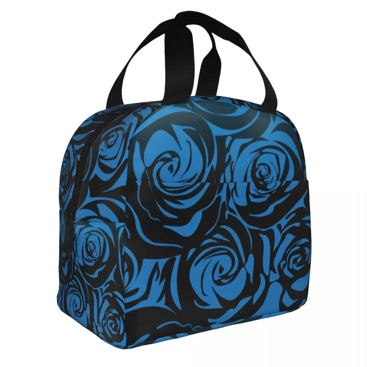 Royal Blue Navy Rose Floral Pattern Lunch Bags Waterproof Insulated Oxford Cooler Thermal Food Picnic Lunch Box for Women Girl