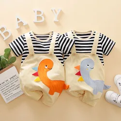 0-18 Baby Jumpsuit Cartoon Shoulder Strap Dinosaur Embroidered Cotton Comfortable And Soft Summer Short Sleeved Newborn Clothes