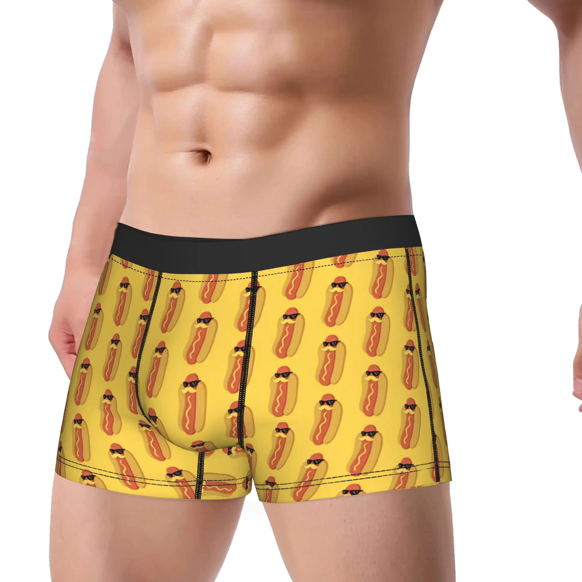 Sunglasses Mustache Hot Dog Vertical Pattern Trunk  Pouch Underwear High Quality Custom DIY Shorts Briefs Comfortable Underpants