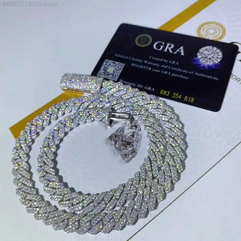 

Pass Test Diamond Sterling Silver 925 Moissanite Cuban 15mm Necklace Men Hiphop Jewelry