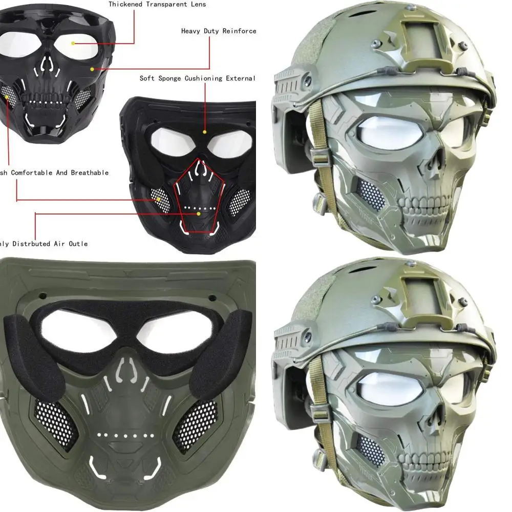 

Full-Face Clear Goggles with Skull Mask, Dual-Wear Option, Adjustable Strap for Tactical Protection