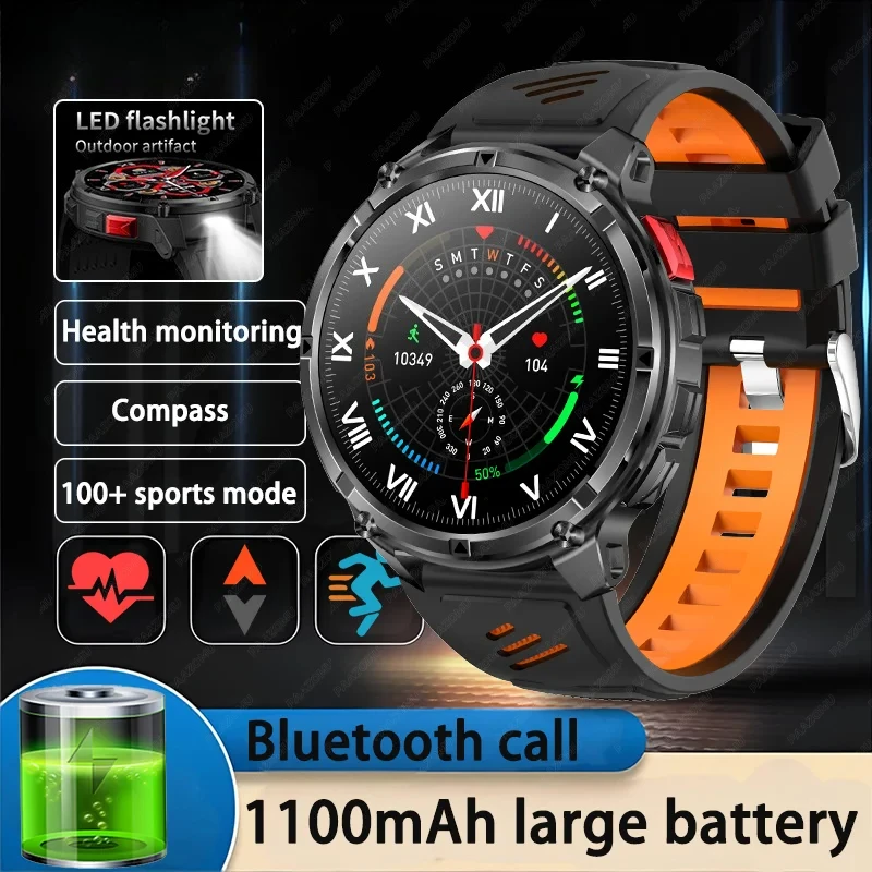 

Умные часы XIAOMI 2026 с 1,7-дюймовым LED-дисплеем, фонариком, Bluetooth-звонками, для активного отдыха, с компасом, мониторингом здоровья, аккумулятором большой емкости 1100 мАч