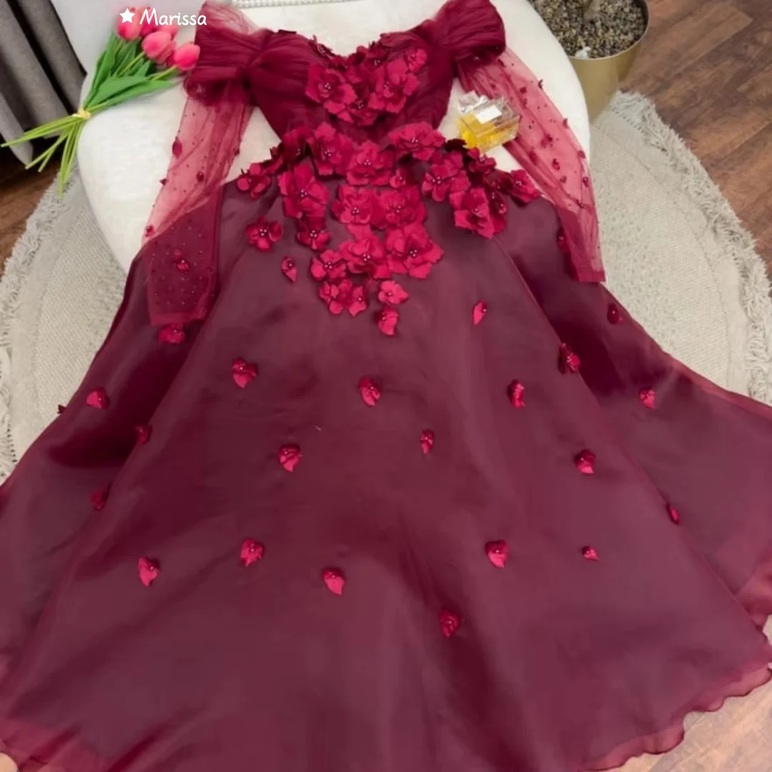Marissa vestidos de noite mulher elegante vestidos para ocasiões especiais linha uma feita sob encomenda 3d flores tule ombros expostos