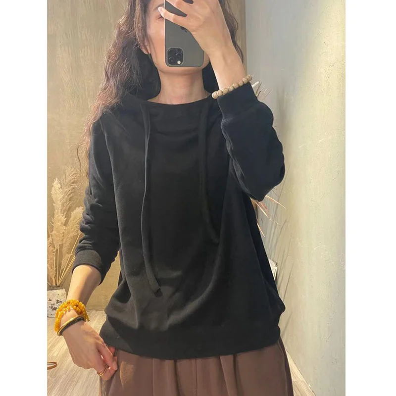 Fashion hooded Spliced Solid Color All-match Hoodies Female Clothing 2023 Autumn New Oversized Casual Tops Commute Sweatshirts