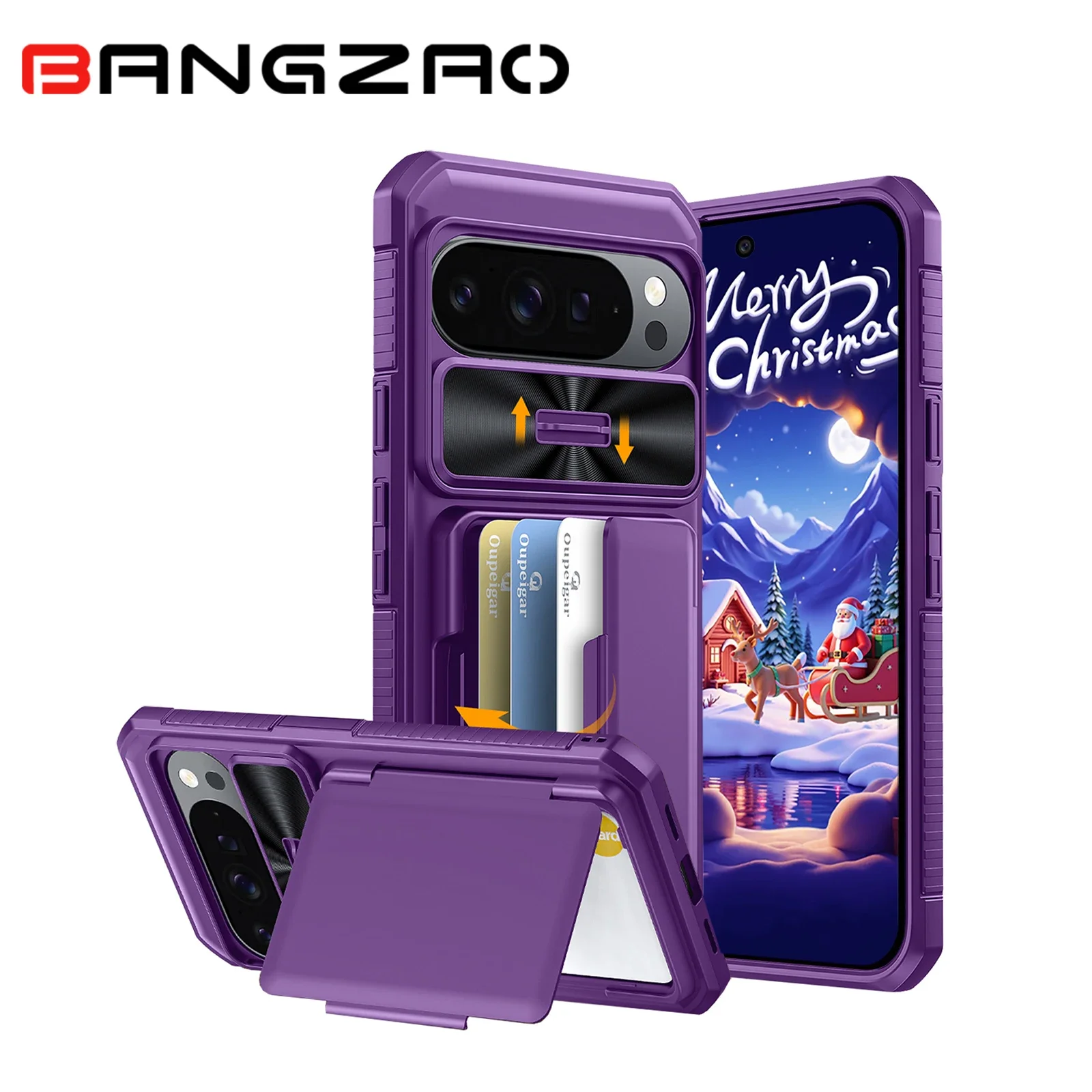 

With Blocking RFlD Wallet,Shockproof,Cards Holder,Camera Cover,Christmas Gift for Google Pixel 10/10 Pro Phone Case-Purple