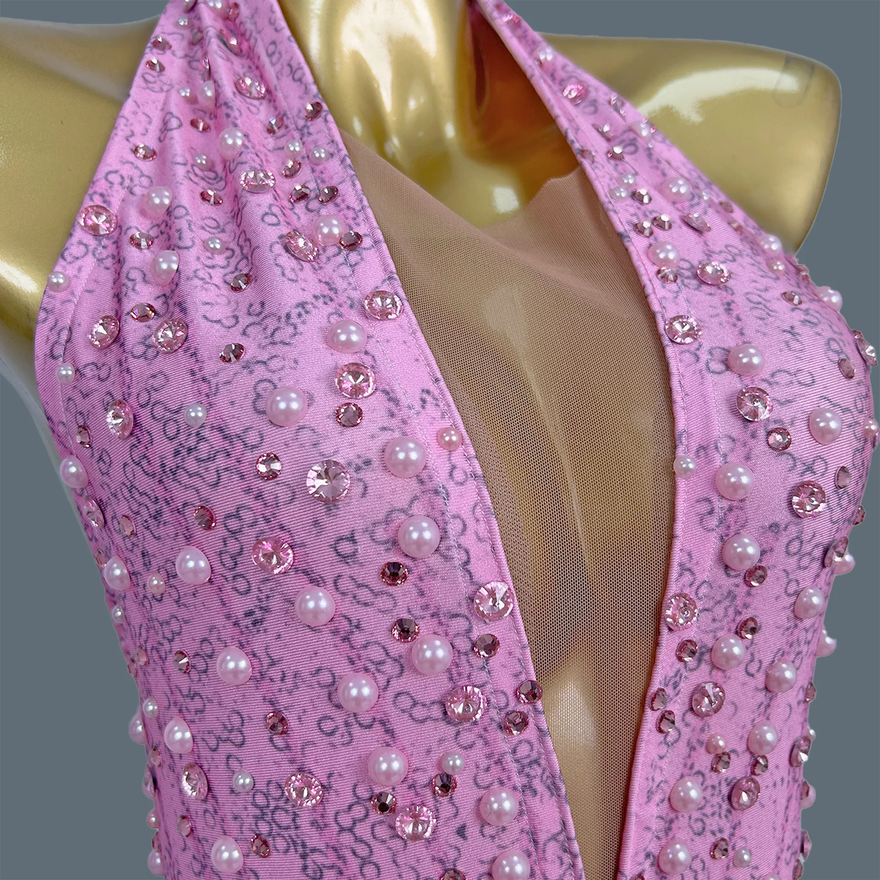 Strój sceniczny do klubu, z błyszczącymi kryształami, perłami, frędzlami, głęboki dekolt w serek, odkryte plecy, seksowny kombinezon do tańca, trykot, Bingzhui