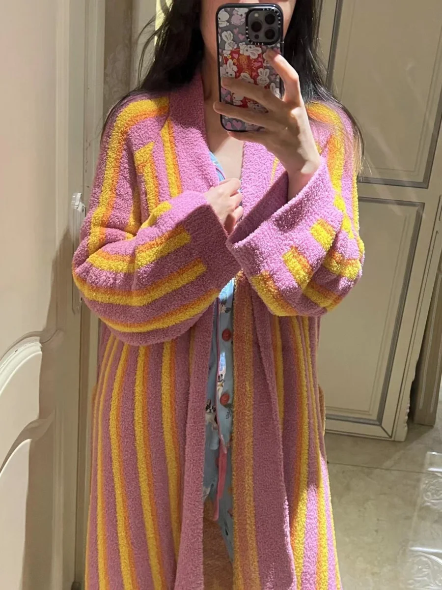 

Winter Thiened Long Coral Fce Robe Women's Spwear f Fce Design Comfortable Warmth Ideal for Autumn And Winter