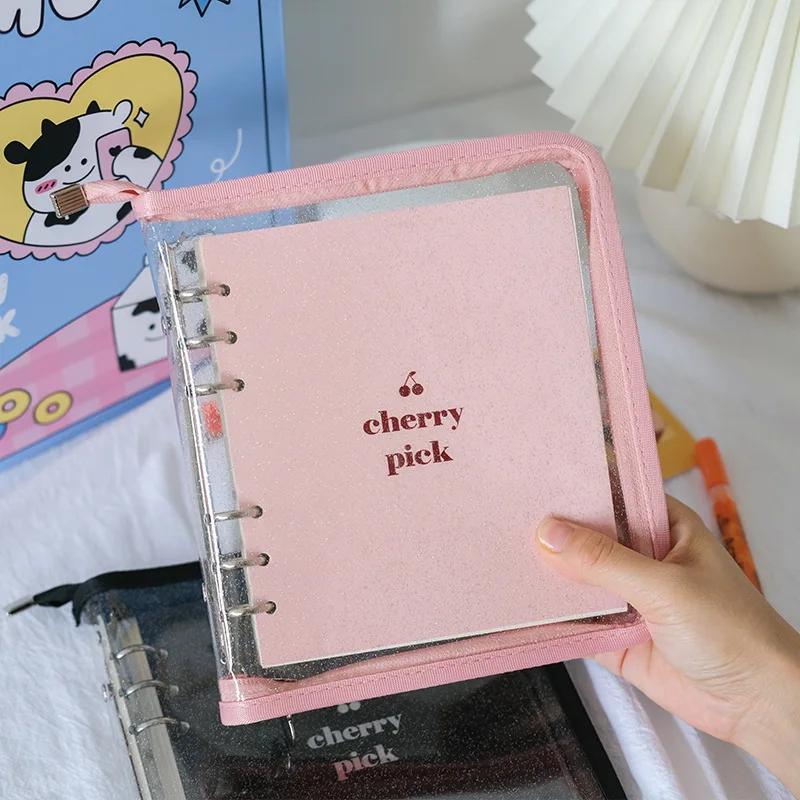 Blank Loose-Leaf Journal Book Kawaii Shiny PVC Zipper Opening and Closing Coil Notebook Student Diary Planner Hand Account Gift