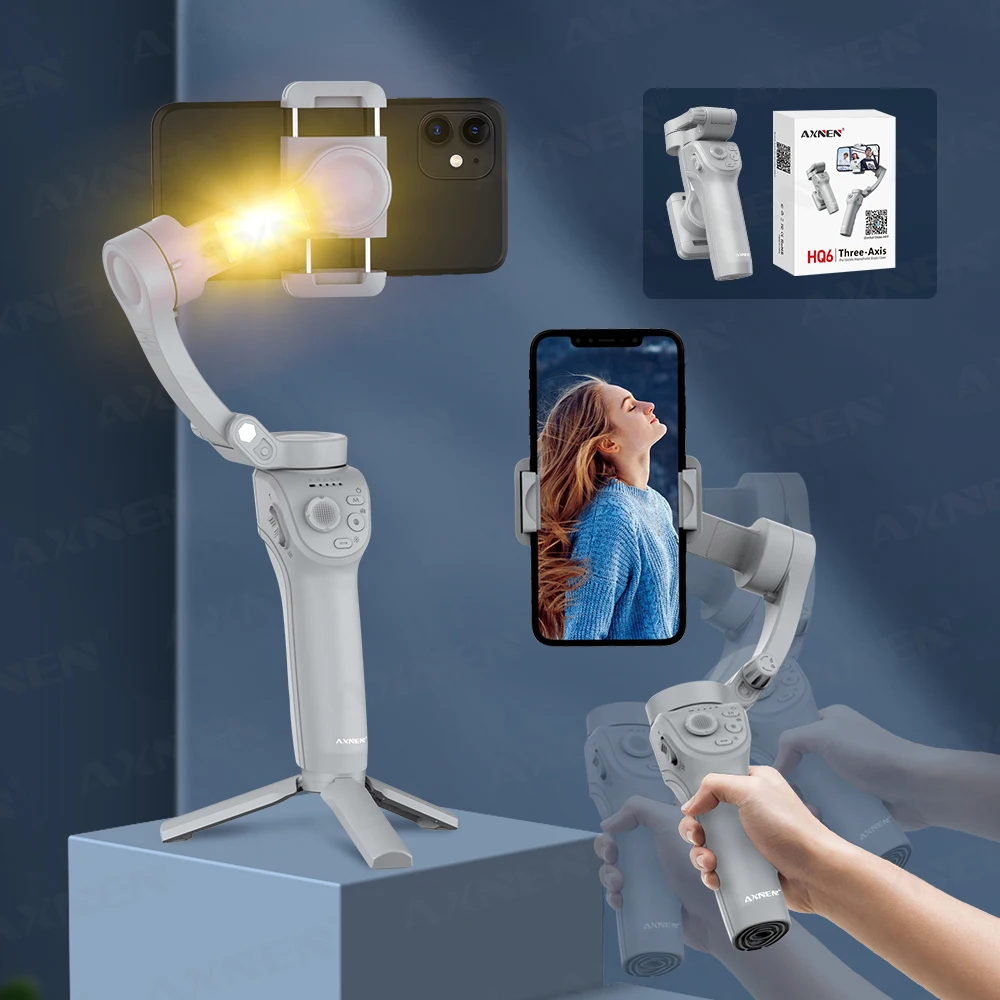Estabilizador de Gimbal de 3 Ejes Portátil para Teléfono Inteligente, para iPhone, Grabación de Video, Vlog, Antivibración con Luz de Relleno