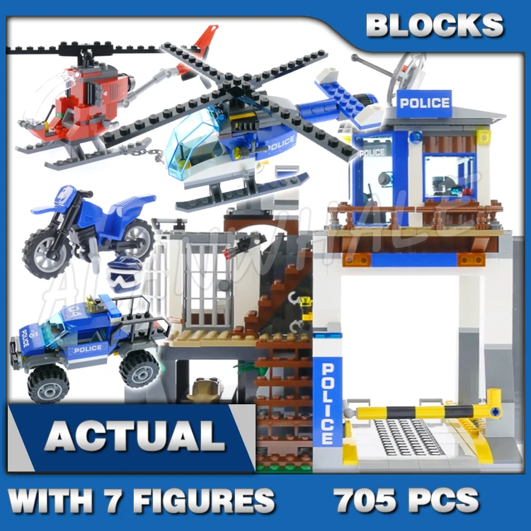 

705pcs Urban City Mountain Headquarters Helipad Motocross Bike Helicopter 10424 Building Blocks Set Bricks Compatible with Model