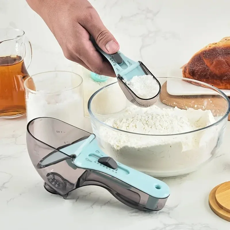 2pcs Adjustable Measuring Cups & Spoons ,for Dry & Liquid Ingredients ,Adjustable measuring spoon set, Kitchen Tools