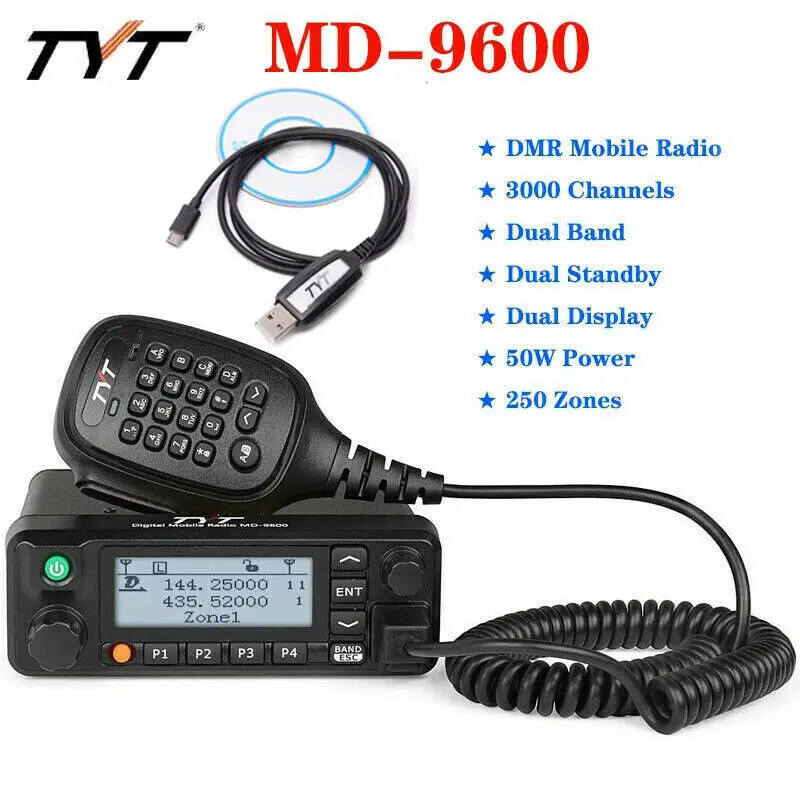 10pcs Original TYT MD-9600 GPS Digital/FM Analog Dual Band DMR Mobile Transceiver 50W VHF/UHF Car Truck Amateur Radio