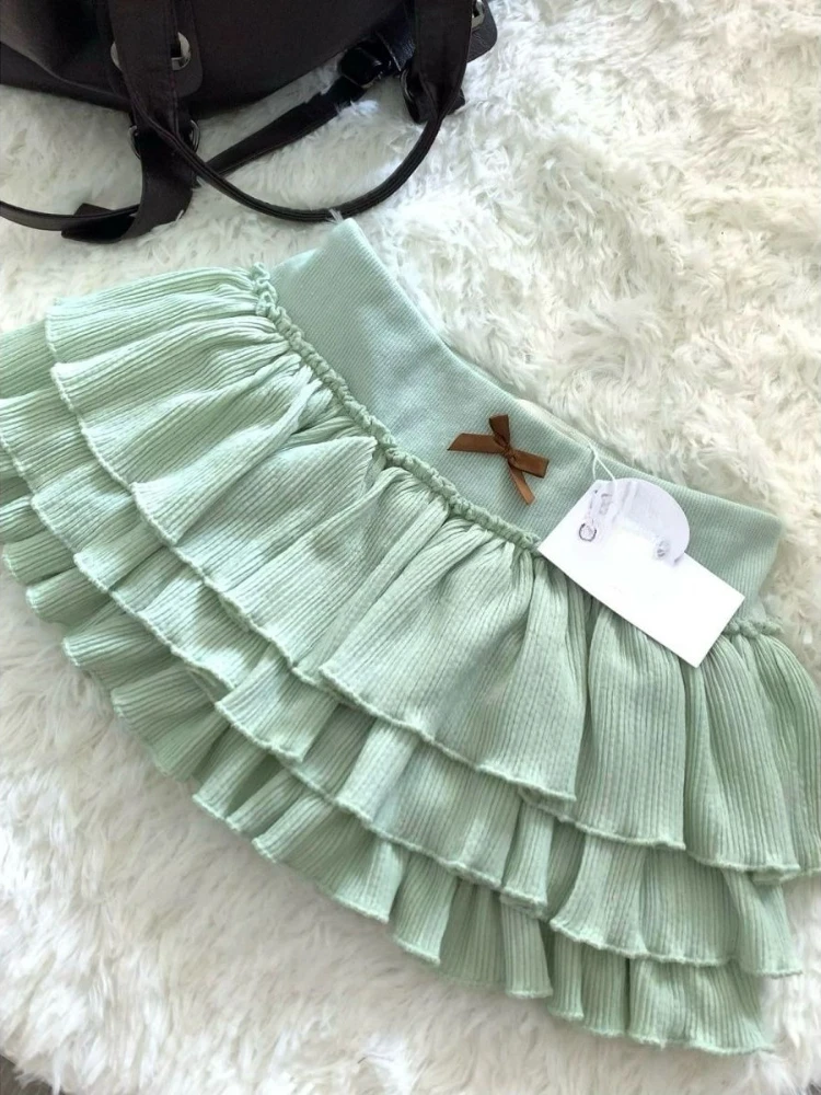 Y2k Japan Style Kawaii Sweet Short Party Skirts 2000s Harajuku Vintage Pure Color Lolita Summer Mini Skirts Elegant Cake Skirt