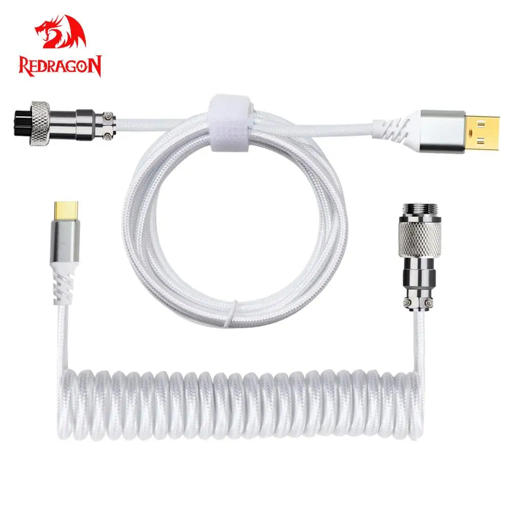 REDRAGON A115 Type C USB Coiled Wire Spring Cable Aviator Desktop Computer PC Aviation Connector for Mechanical Keyboard Laptop