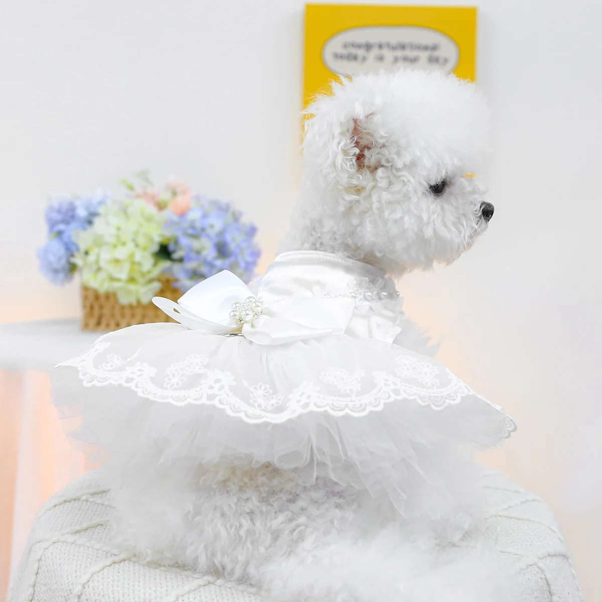 1PC Pet Clothing Spring and Autumn Thin White Pearl Dress Wedding Princess Dress Suitable for Small and Medium sized Dogs